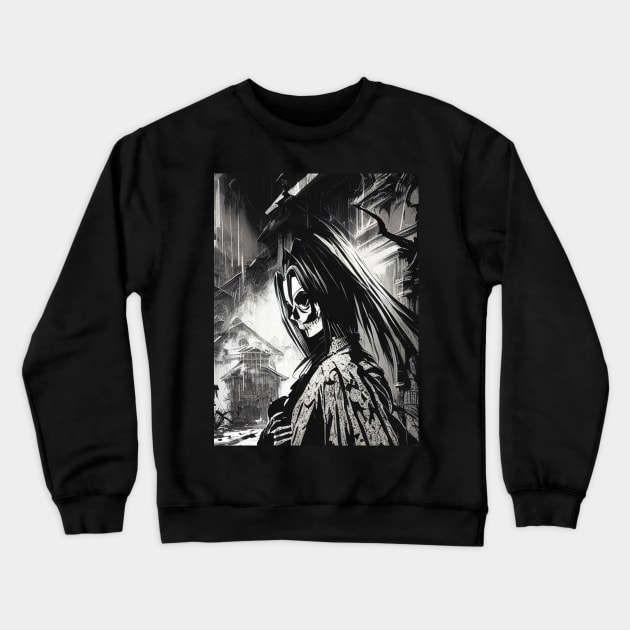 Macabre Monochrome: Hauntingly Beautiful Gothic and Witch-Inspired Art Crewneck Sweatshirt by ShyPixels Arts